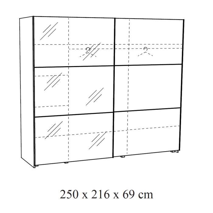Armoire 250cm pour chambre à coucher avec 2 portes coulissantes dont une avec miroir collection OLVENA coloris blanc effet bois