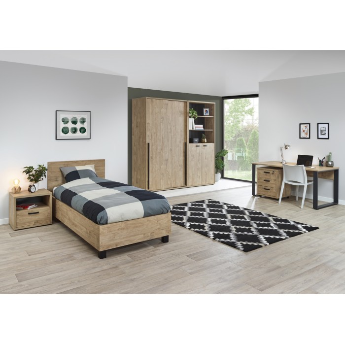 Armoire 2 portes coulissantes MEGEVE – Chêne doré – Style scandinave robuste