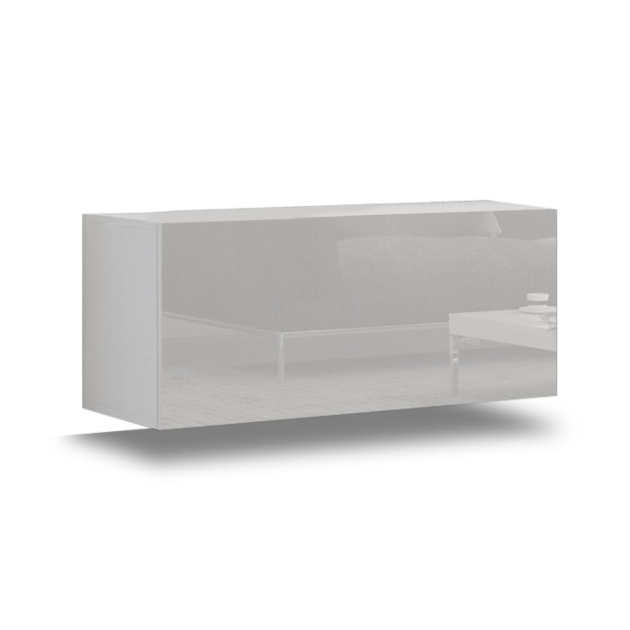 Ensemble meubles de salon suspendus haut noir, bas blanc collection CEPTO. 256cm, 10 meubles, leds.