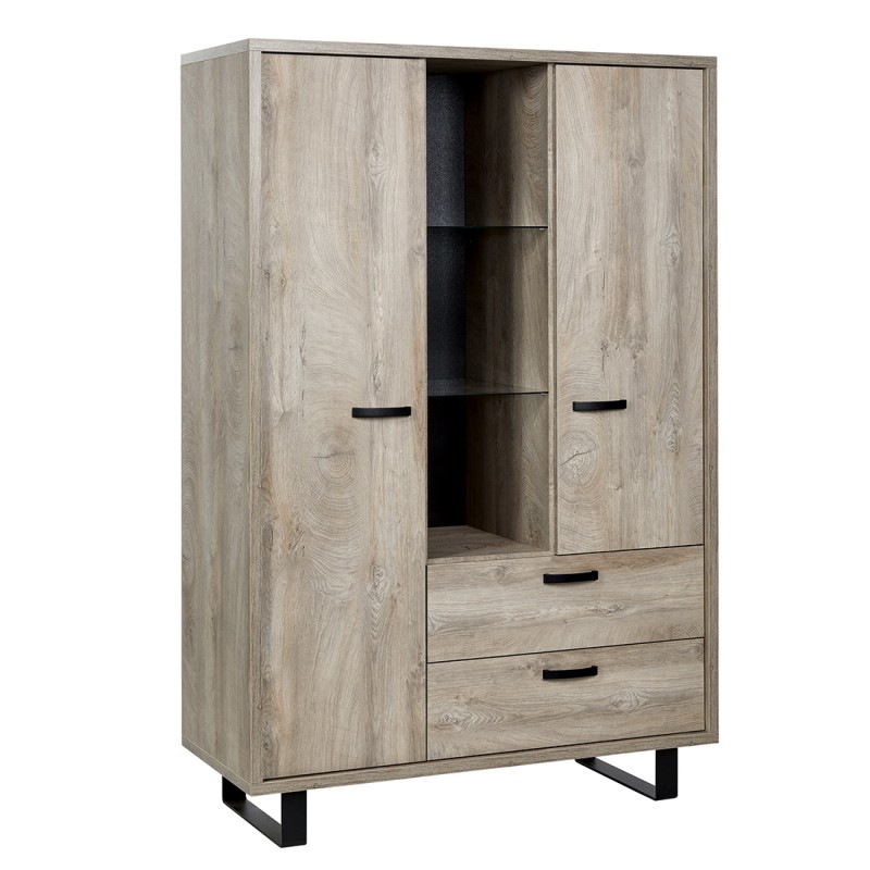 Meuble de rangement XL NEWTON – 2 portes, 2 tiroirs et 3 niches – Chêne clair – L120 x H180 x P50 cm