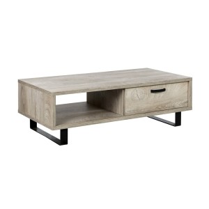 Table basse robuste collection NEWTON Coloris chêne clair. Pieds en métal noir.