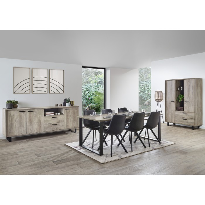 Table à manger NEWTON – 10 personnes – Chêne clair et pieds métal – Design contemporain