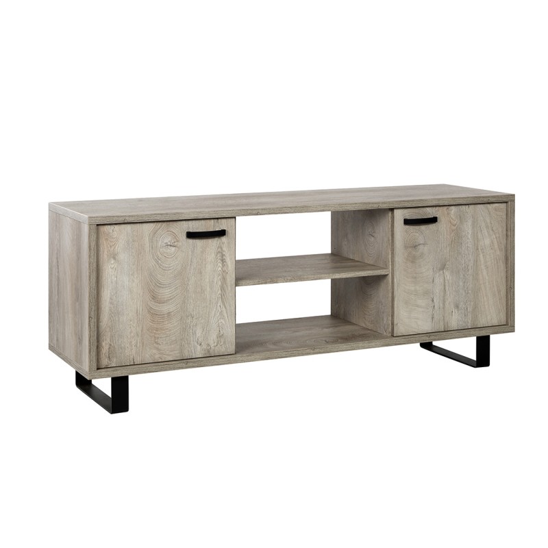 Meuble TV NEWTON – Chêne clair avec 2 portes, 2 tiroirs et niches – L170 x H68 x P50 cm