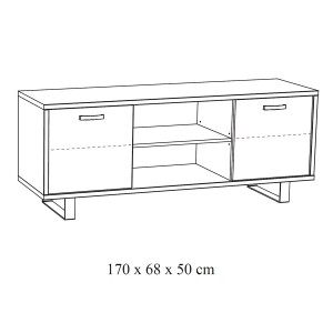 Meuble TV NEWTON – Chêne clair avec 2 portes, 2 tiroirs et niches – L170 x H68 x P50 cm