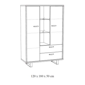 Meuble de rangement XL NEWTON – 2 portes, 2 tiroirs et 3 niches – Chêne doré – L120 x H180 x P50 cm