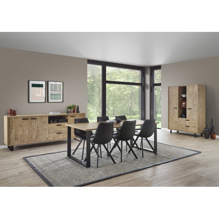 Table à manger NEWTON – 8 personnes – Chêne doré et pieds métal – Design moderne