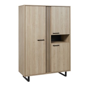 Meuble de rangement XL LOFT – 3 portes et 1 niche – Chêne clair – Pieds en métal – L127 x H180 x P50 cm