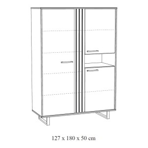 Meuble de rangement XL LOFT – 3 portes et 1 niche – Chêne clair – Pieds en métal – L127 x H180 x P50 cm