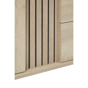 Buffet LOFT 165 cm – Chêne clair – 1 porte, 3 tiroirs – Pieds métal style scandinave