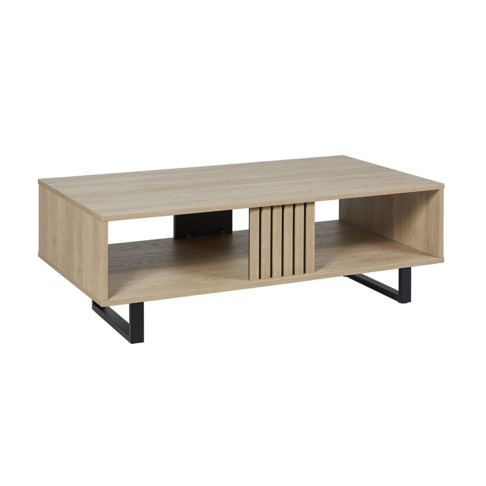 Table basse robuste collection LOFT Coloris chêne clair. Pieds en métal noir