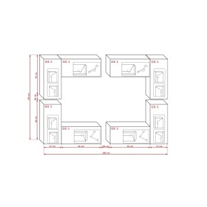 Ensemble de meubles de salon blanc suspendus collection CEPTO XX 260cm, 10 meubles, leds, modulables.