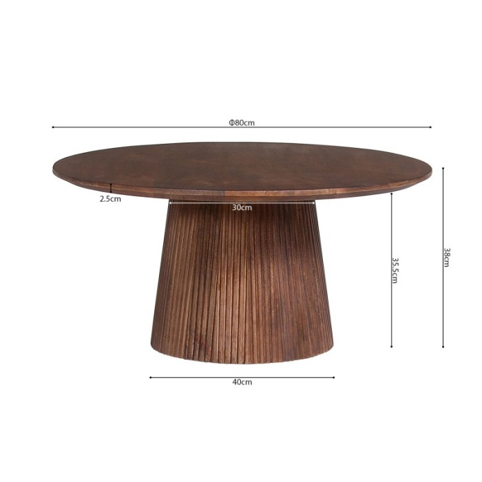 Table basse ronde collection RIMBAUD effet bois brun clair diamètre 80 cm
