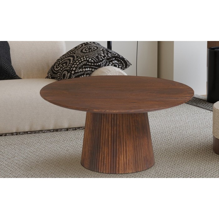 Table basse ronde collection RIMBAUD effet bois brun clair diamètre 80 cm