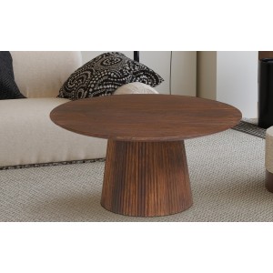 Table basse ronde collection RIMBAUD effet bois brun clair diamètre 80 cm