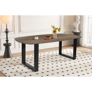 Table à manger FRANCHIA en bois massif exotique mangolia vieilli - L220cm