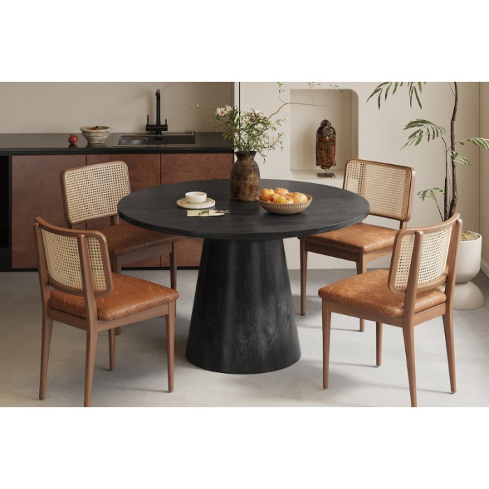 Table ronde collection FRANCHIA en bois exotique de mangolia noir diamètre 130 cm