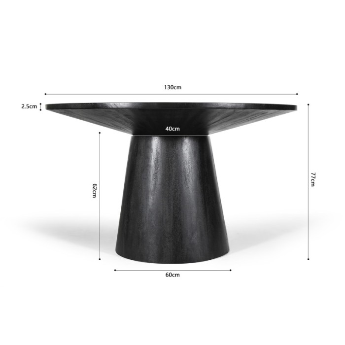 Table ronde collection FRANCHIA en bois exotique de mangolia noir diamètre 130 cm