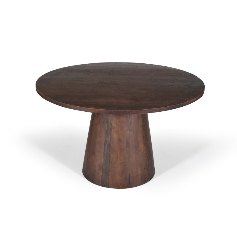 Table ronde collection FRANCHIA en bois exotique de mangolia brun diamètre 130 cm