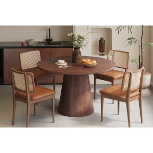 Table ronde collection FRANCHIA en bois exotique de mangolia brun diamètre 130 cm