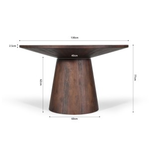 Table ronde collection FRANCHIA en bois exotique de mangolia brun diamètre 130 cm