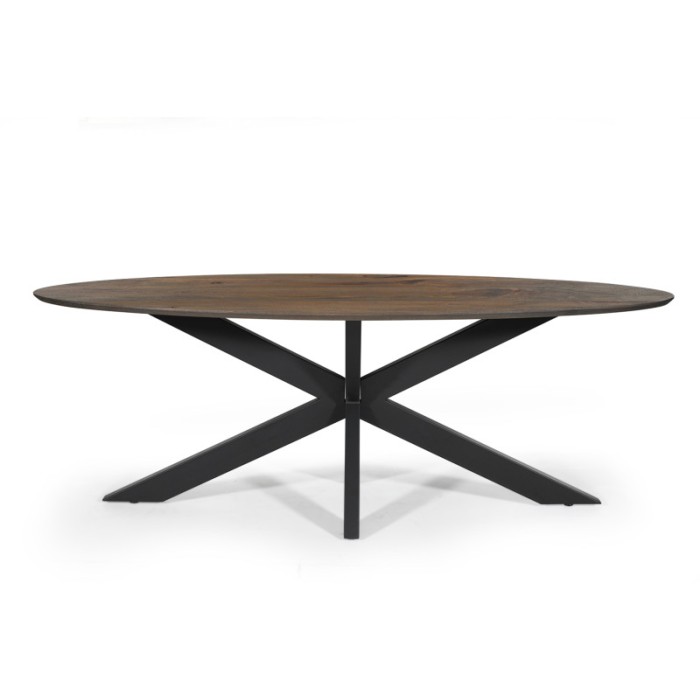 Table à manger FRANCHIA longueur 220cm en bois brut exotique mangolia vieilli