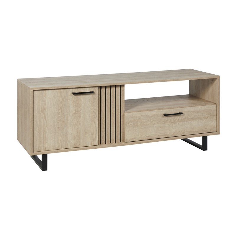 Meuble TV LOFT – Chêne clair avec 2 portes et 1 niche – L164 x H64 x P50 cm