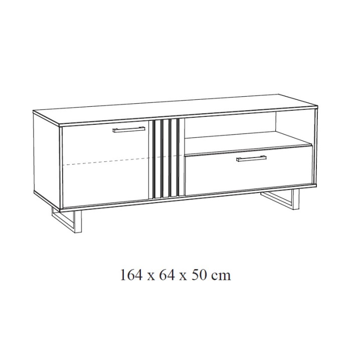 Meuble TV LOFT – Chêne clair avec 2 portes et 1 niche – L164 x H64 x P50 cm