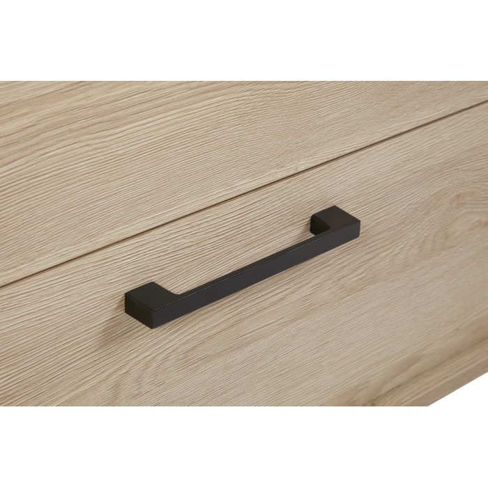 Buffet design 220cm avec 2 portes et 3 tiroirs pour salon couleur chêne clair collection LOFT pieds en métal