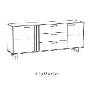 Buffet LOFT 220 cm – Chêne et noir  – 2 portes, 3 tiroirs – Pieds métal