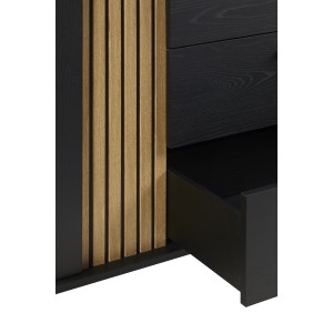 Buffet LOFT 220 cm – Chêne et noir  – 2 portes, 3 tiroirs – Pieds métal