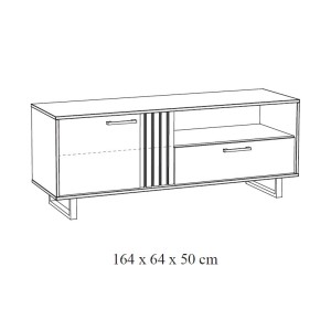 Meuble TV LOFT – Noir et chêne avec 2 portes et 1 niche – L164 x H64 x P50 cm
