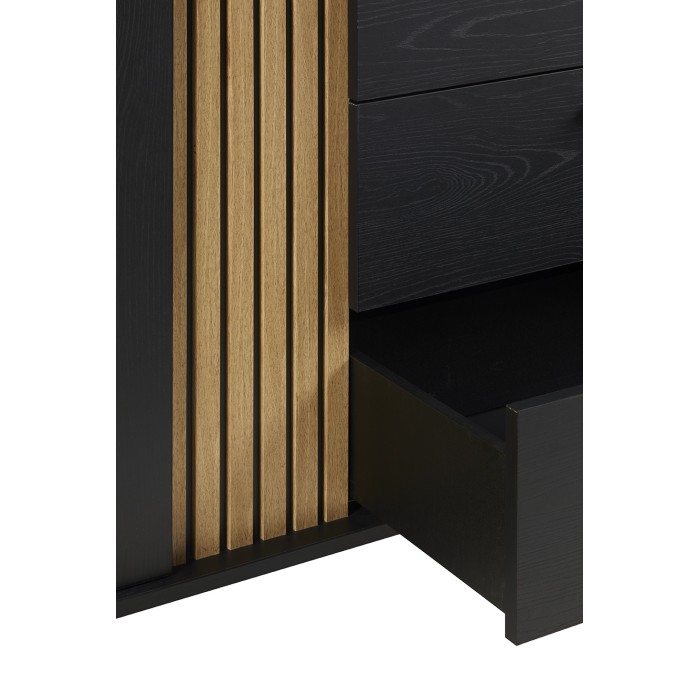 Meuble TV LOFT – Noir et chêne avec 2 portes et 1 niche – L164 x H64 x P50 cm