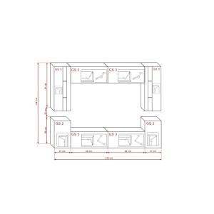 Ensemble de meubles de salon noir suspendus collection CEPTO XXIV. 240cm, 8 meubles, leds, modulables.