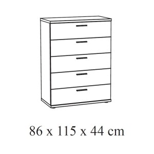 Chambre adulte collection OLVENA : armoire 250 cm, lit 140x200, commode, chevets, blanc effet bois
