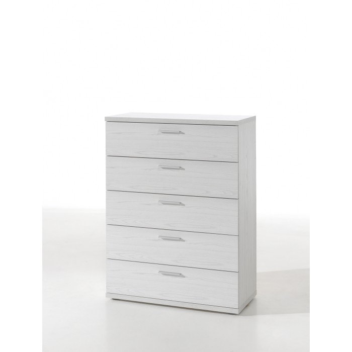 Chambre adulte collection OLVENA : armoire 200 cm, lit 160x200, commode, chevets, blanc effet bois