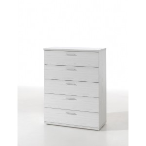 Chambre à coucher adulte collection OLVENA : Armoire 250cm, Lit 160x200, commode, chevets. Couleur blanc effet bois.