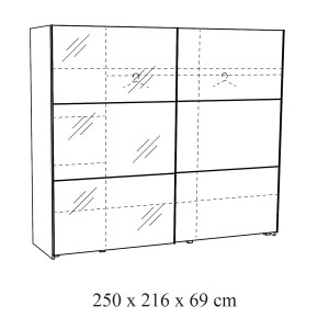 Chambre à coucher adulte collection OLVENA : Armoire 250cm, Lit 160x200, commode, chevets. Couleur blanc effet bois.