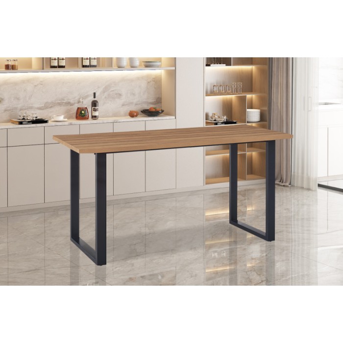 Table à manger haute EDWAR longueur 180cm en décor chêne vieilli, idéal pour une salle à manger conviviale