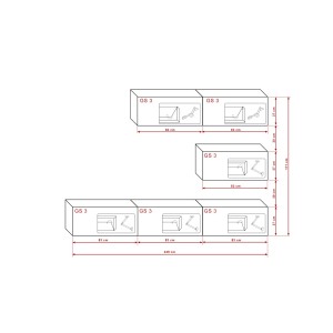 Ensemble de meubles de salon haut blanc et bas noir, suspendus collection CEPTO XXV. 249cm, 6 meubles, leds, modulables.