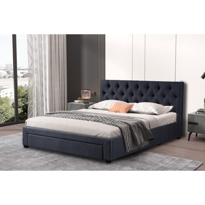 Lit coffre design coloris gris pour adulte collection INIT, 160x200cm, sommier inclus
