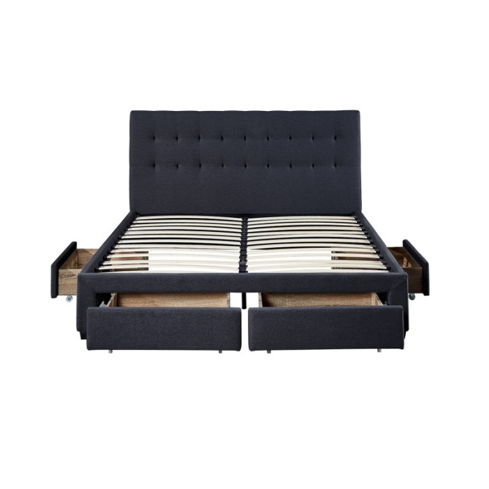 Lit avec 4 tiroirs design coloris gris pour adulte collection INIT, 160x200cm, sommier inclus