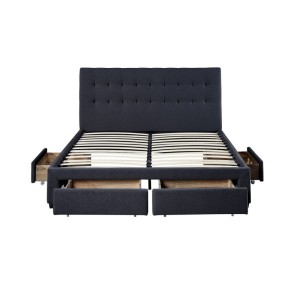 Lit avec 4 tiroirs design coloris gris pour adulte collection INIT, 160x200cm, sommier inclus