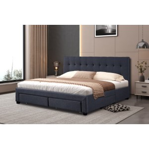 Lit avec 4 tiroirs design coloris gris pour adulte collection INIT, 160x200cm, sommier inclus