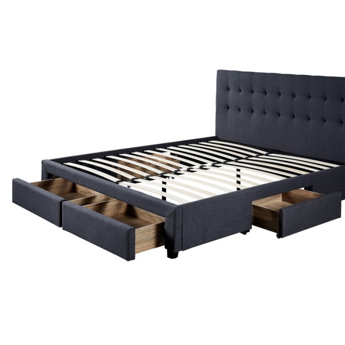 Lit avec 4 tiroirs design coloris gris pour adulte collection INIT, 160x200cm, sommier inclus