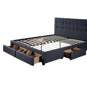 Lit avec 4 tiroirs design coloris gris pour adulte collection INIT, 160x200cm, sommier inclus