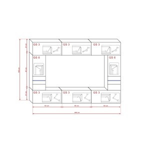 Ensemble de meubles de salon blanc, suspendus collection CEPTO XXIX. 249cm, 8 meubles, leds, modulables.