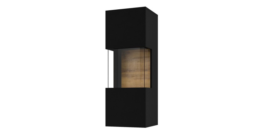 Petite vitrine suspendue 1 porte partiellement vitrée collection EVA. Couleur noir et chêne.