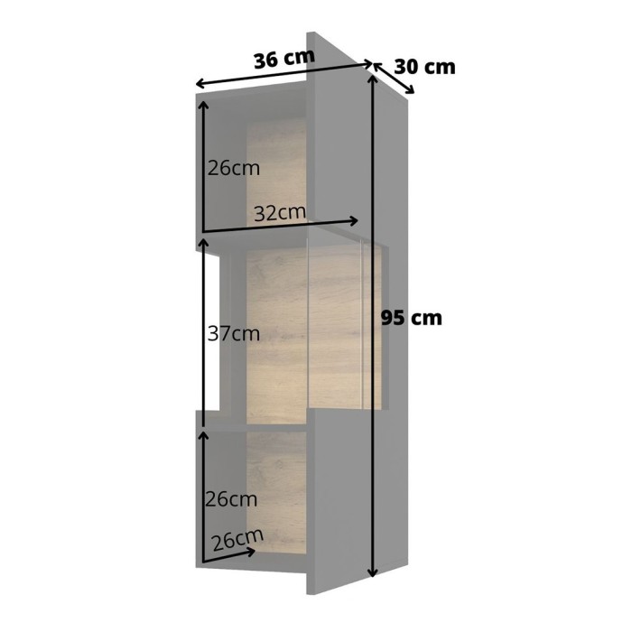 Petite vitrine suspendue 1 porte partiellement vitrée collection EVA. Couleur noir et chêne.