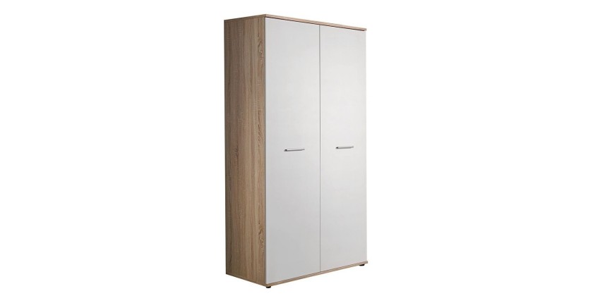 Armoire chambre d'enfant design coloris chêne et blanc avec 2 portes battantes collection DENVER.