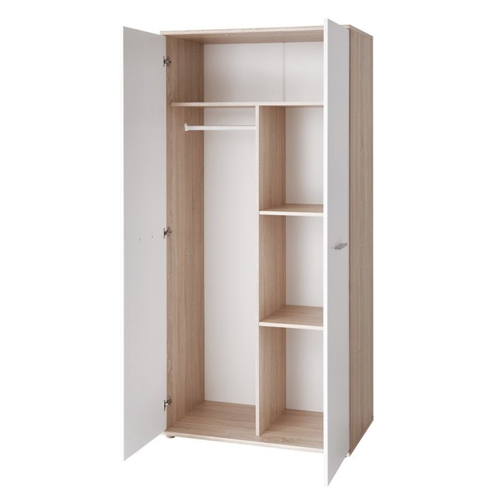 Armoire chambre d'enfant design coloris chêne et blanc avec 2 portes battantes collection DENVER.